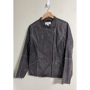 Bradley Bayou Womens Size L Charcoal Gray Leather Suede Jacket Zip Moto Lined